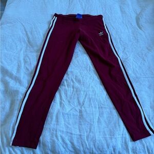 EUC ADIDAS 3 Stripe Burgundy leggings